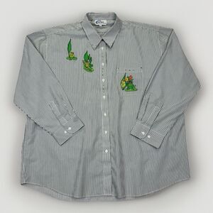 Las Olas Pinstripe Frog Appliqué Plus Size 2X Shirt Green Button Down Whimsy